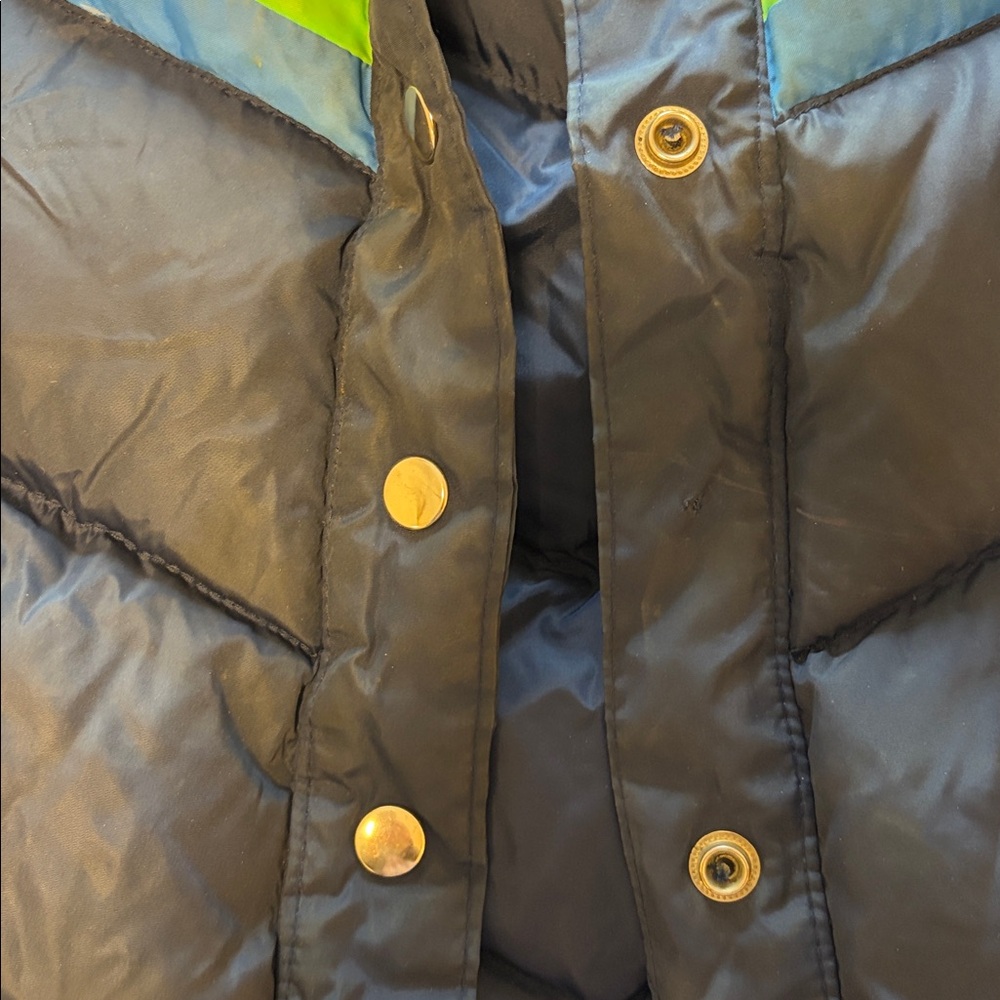 Antler Prime Navy Puffer Vest with Rainbow Chevron. 1986 ski pass attached. - Picture 5 of 9